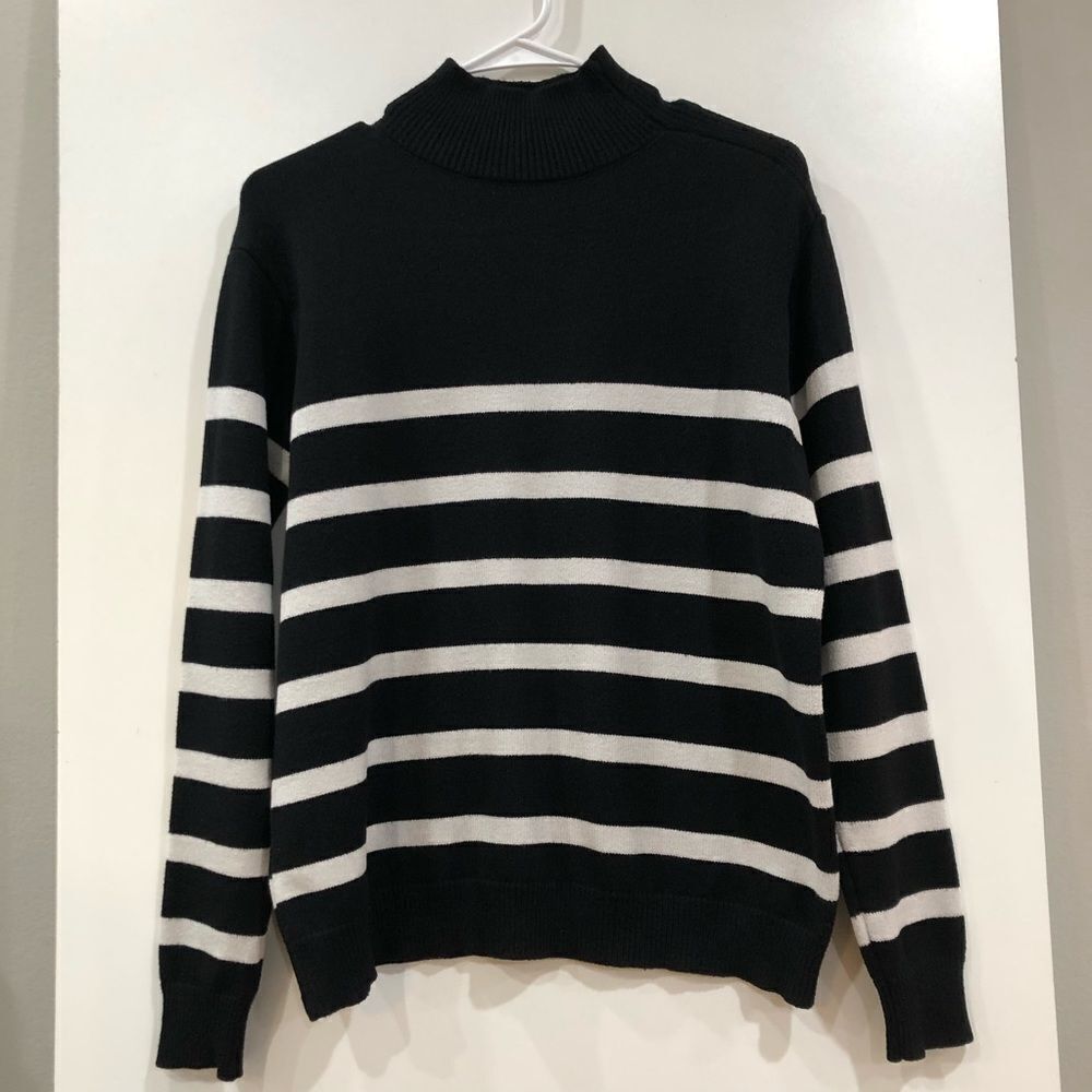 Sweater, Pullover Mock, Black/Ivory Tan, Size L - Picture 6 of 9